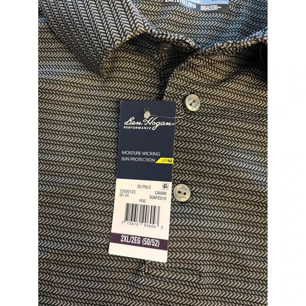 NWT Ben Hogan Performance Mens 2XL Gray Striped Moisture Wicking Golf Polo Shirt